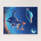 Schattigee kitten achtervolgd door een ufo legpuzzel (Horizontaal)