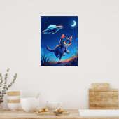 Schattigee kitten achtervolgd door een ufo poster (Keuken)