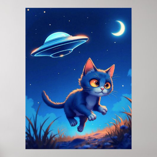 Schattigee kitten achtervolgd door een ufo poster (Voorkant)
