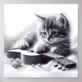 Schattigee kitten akoestische gitaar en deken potl poster (Voorkant)