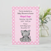 Schattigee Kitten Baby Girl Douche Uitnodiging (Staand voorkant)