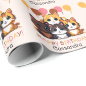 Schattigee Kitten Balloon Naam Kinderen Verjaardag Cadeaupapier (Rol Hoek)