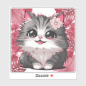 Schattigee kitten bloemendecoratieve Sticker (Vel)