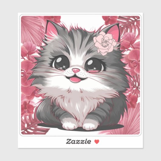 Schattigee kitten bloemendecoratieve Sticker (Vel)