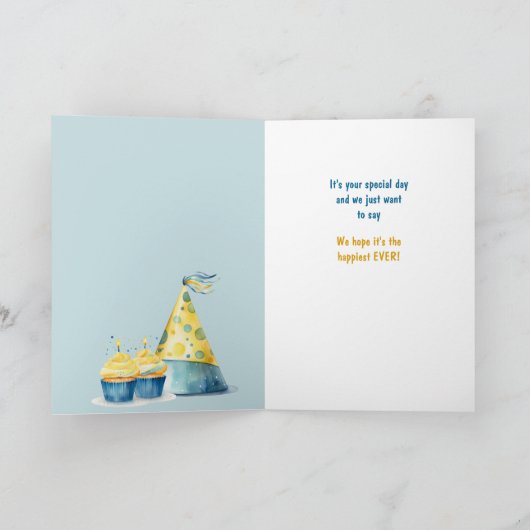 Schattigee Kitten Blue Gold Balloons Kind Verjaard Kaart (Binnen)