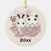 Schattigee Kitten Bunny Dierenvrienden Kinder Kers Keramisch Ornament (Voorkant)