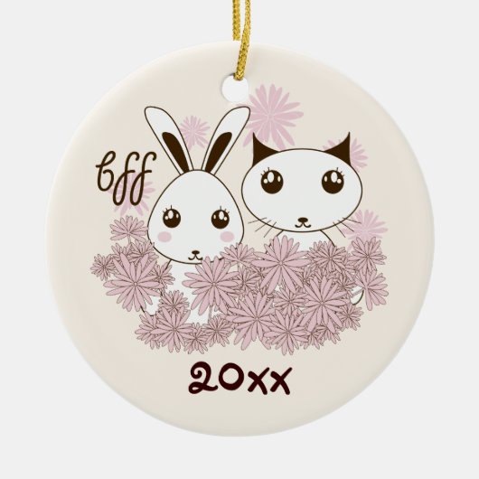 Schattigee Kitten Bunny Dierenvrienden Kinder Kers Keramisch Ornament (Voorkant)