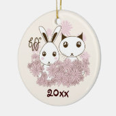 Schattigee Kitten Bunny Dierenvrienden Kinder Kers Keramisch Ornament (Links)