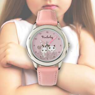 Schattigee Kitten Bunny Dierenvrienden Roze Kinder Horloge