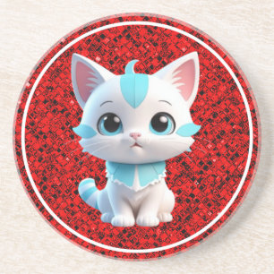Schattigee Kitten Cartoon 3D Design-38063 Zandsteen Onderzetter