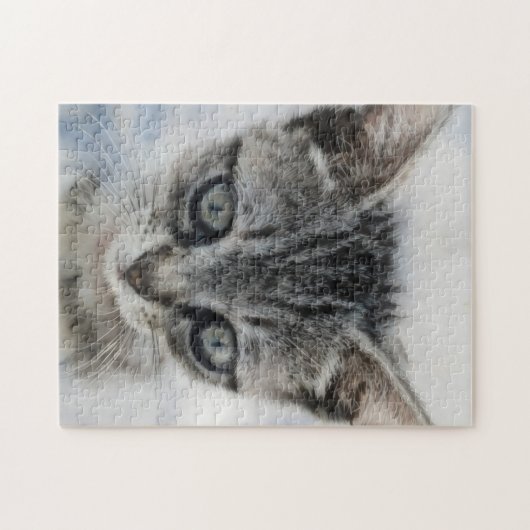Schattigee Kitten Cat Art Puzzel Grijs Kat Legpuzzel (Horizontaal)