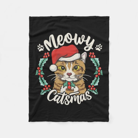 Schattigee Kitten Cat Christmas Santa Hat Meowy Ca Fleece Deken (Voorkant)