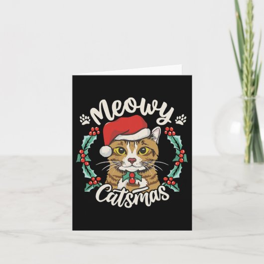 Schattigee Kitten Cat Christmas Santa Hat Meowy Ca Kaart (Voorkant)