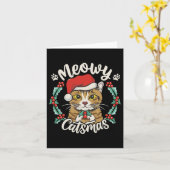 Schattigee Kitten Cat Christmas Santa Hat Meowy Ca Kaart (Gele Bloem)