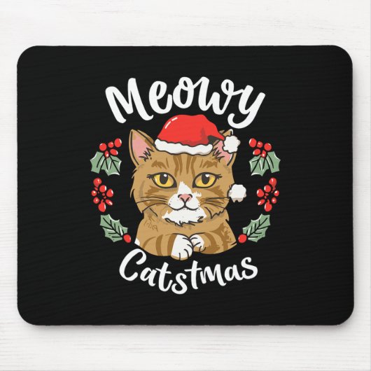 Schattigee Kitten Cat Christmas Santa Hat Meowy Ca Muismat (Voorkant)