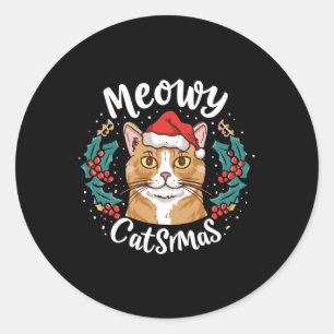 Schattigee Kitten Cat Christmas Santa Hat Meowy Ca Ronde Sticker