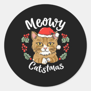 Schattigee Kitten Cat Christmas Santa Hat Meowy Ca Ronde Sticker