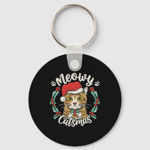 Schattigee Kitten Cat Christmas Santa Hat Meowy Ca Sleutelhanger