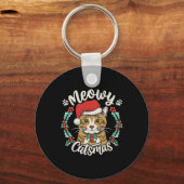 Schattigee Kitten Cat Christmas Santa Hat Meowy Ca Sleutelhanger (Voorkant)