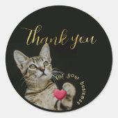 Schattigee kitten dank u voor uw bedrijf met hart ronde sticker (Voorkant)