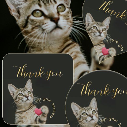 Schattigee kitten dank u voor uw bedrijf met hart vierkante sticker