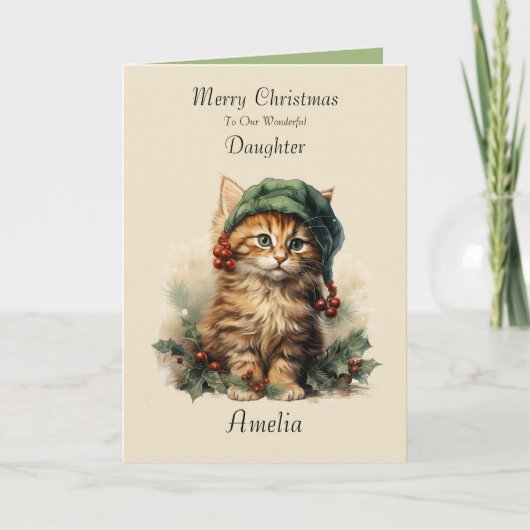 Schattigee Kitten Dochter Kerstmis Kaart (Voorkant)