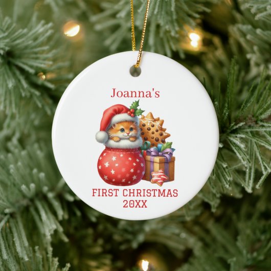 Schattigee kitten eerste kerst keramisch ornament (Boom)