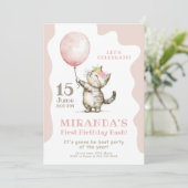 Schattigee kitten eerste verjaardag bash. kaart (Staand voorkant)