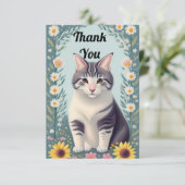 Schattigee kitten en bloemen bedankkaart (Staand voorkant)