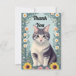 Schattigee kitten en bloemen bedankkaart