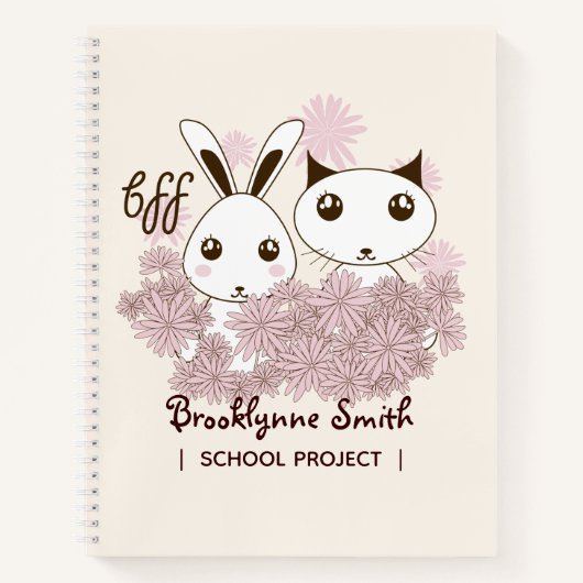 Schattigee Kitten en Bunny Dierenvrienden Meisjes Notitieboek (Voorkant)
