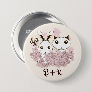 Schattigee Kitten en Bunny Dierenvrienden Meisjes Ronde Button 7,6 Cm