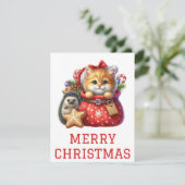 Schattigee Kitten en Egel Kerst Kaart (Staand voorkant)