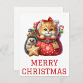 Schattigee Kitten en Egel Kerst Kaart (Voorkant / Achterkant)