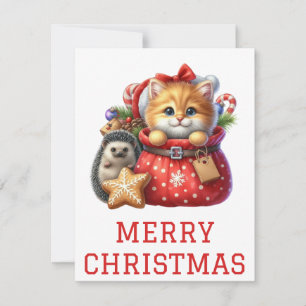Schattigee Kitten en Egel Kerst Kaart