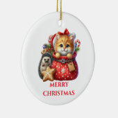 Schattigee kitten en egel kerst keramisch ornament (Rechts)