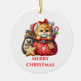 Schattigee kitten en egel kerst keramisch ornament