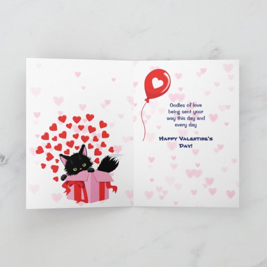 Schattigee Kitten en Hart Ballon Valentijn Kaart (Binnen)