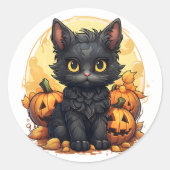 Schattigee Kitten en Jack-O-Lanterns Envelope Seal Ronde Sticker (Voorkant)