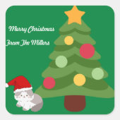 SCHATTIGEE KITTEN EN KERSTBOOM STICKER (Voorkant)