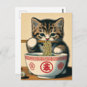 Schattigee kitten eten Ramen Woodblock Print Briefkaart (Voorkant / Achterkant)
