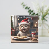 Schattigee Kitten Funny Santa Cat Christmas Feestdagenkaart (Staand voorkant)