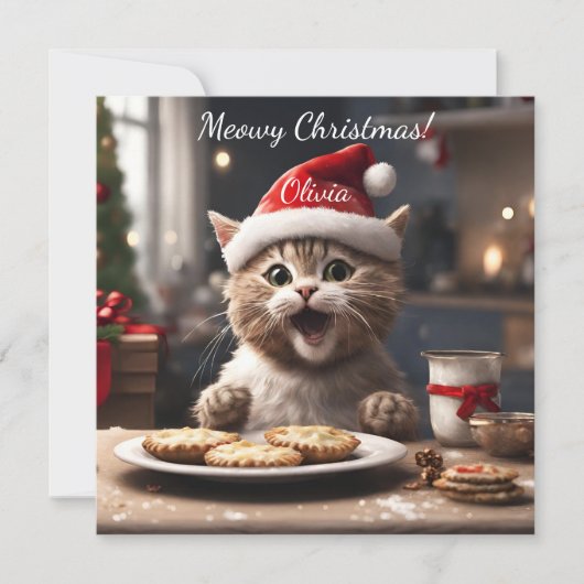 Schattigee Kitten Funny Santa Cat Christmas Feestdagenkaart (Voorkant)