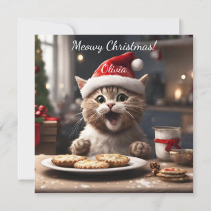 Schattigee Kitten Funny Santa Cat Christmas Feestdagenkaart
