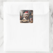 Schattigee Kitten Funny Santa Cat Christmas Vierkante Sticker (Tas)