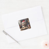Schattigee Kitten Funny Santa Cat Christmas Vierkante Sticker (Envelop)