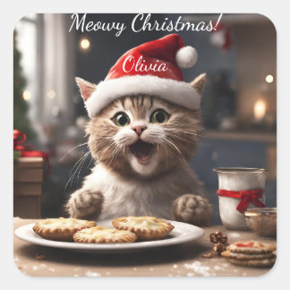 Schattigee Kitten Funny Santa Cat Christmas Vierkante Sticker