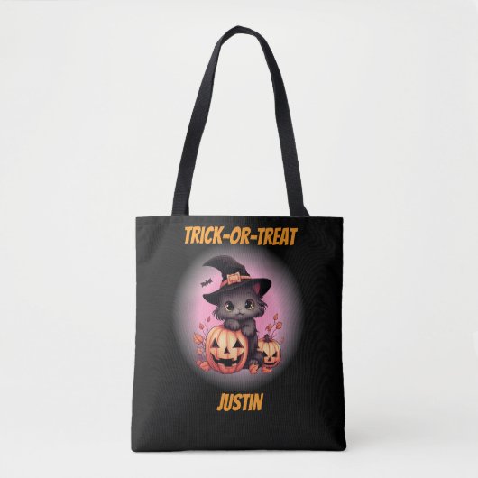 Schattigee kitten gepersonaliseerde Halloween Tote Bag (Voorkant)