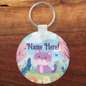 Schattigee kitten gepersonaliseerde naam Paarse ka Sleutelhanger (Voorkant)
