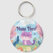 Schattigee kitten gepersonaliseerde naam Paarse ka Sleutelhanger (Achterkant)